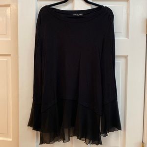 New black shirt with sheer accents -sleeves & bottom of shirt-smoke free home